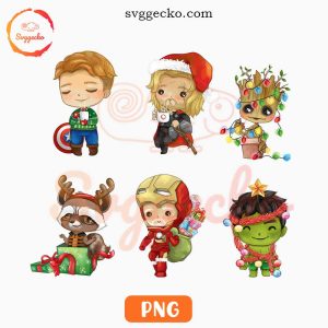 Baby Avengers Christmas PNG Bundle, Superheroes Merry Xmas PNG Clipart