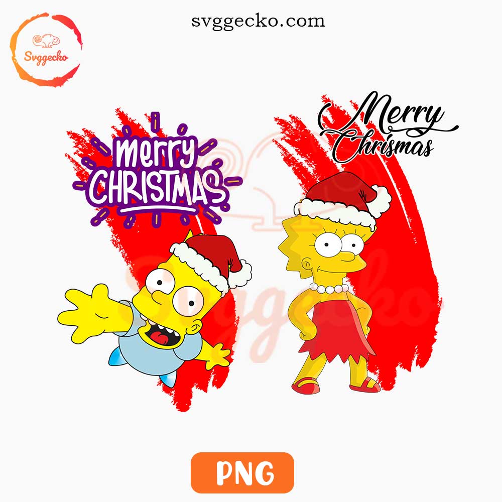 Bart And Lisa Merry Christmas PNG, Santa Hat PNG, The Simpsons Xmas PNG