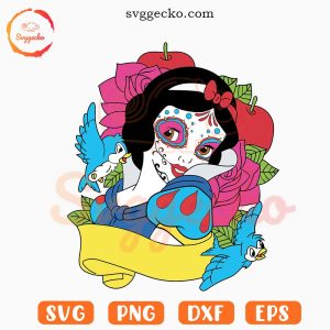 Snow White Sugar Skull Halloween SVG, Dia De Muertos Disney SVG, Day Of The Dead Girl SVG PNG For Cricut