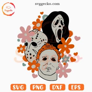 Retro Floral Horror Characters SVG, Ghostface Jason And Michael SVG, Killer SVG, Halloween SVG PNG