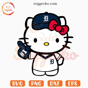 Hello Kitty Detroit Tigers SVG Cricut, Kitty Tigers MLB Baseball SVG PNG Cutting Files
