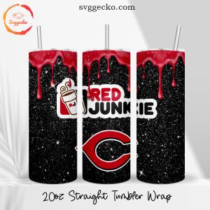 Red Junkie Cincinnati Reds Glitter 20oz Straight Tumbler Wrap PNG, MLB Team Tumbler Template PNG Designs