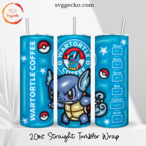 Wartortle Coffee 3D Puff 20oz Tumbler Wrap PNG, Pokemon Starbucks Straight Tumbler Designs
