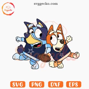 Bluey With Bingo Dallas Cowboys SVG Cricut, Cartoon Dog Cowboys Football Team SVG PNG Files