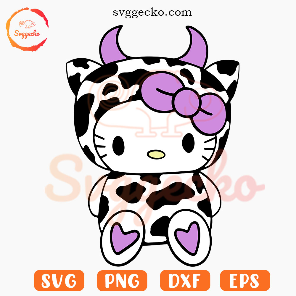Hello Kitty Milk Cow SVG Cricut, Kawaii Cat SVG, Funny Cow SVG PNG