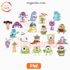 Baby Monster Inc Watercolor PNG Bundle, Mike And Sulley PNG, Disney Cartoon PNG Clipart