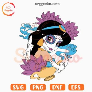 Jasmine Sugar Skull SVG, Princess Jasmine Halloween SVG, Disney Day Of The Dead SVG PNG Cricut Files