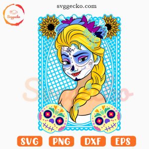 Princess Elsa Day Of The Dead SVG, Elsa Sugar Skull SVG, Disney Princess Halloween SVG PNG Cutting Files