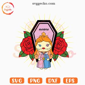 Princess Aurora Rose Coffin SVG, Baby Aurora Zombie SVG, Sleeping Beauty Halloween SVG PNG Cute Files