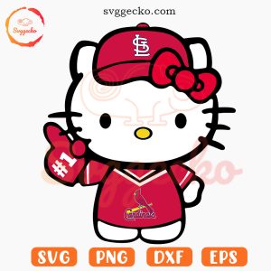 Hello Kitty St Louis Cardinals SVG Cricut, Kawaii Cat Cardinals Baseball Team SVG PNG