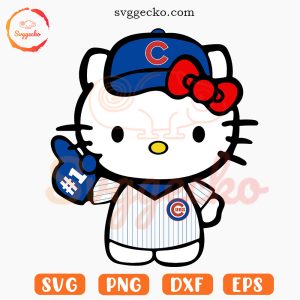 Hello Kitty Chicago Cubs SVG Cricut, Cute Kawaii Cat Cubs MLB SVG PNG EPS DXF