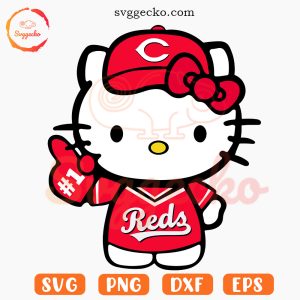 Hello Kitty Cincinnati Reds SVG Cricut, Kitty Reds MLB Team SVG PNG