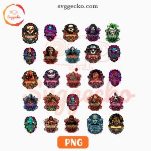 Horror Characters Retro Flowers PNG Bundle, Jack Skellington PNG, Jason PNG, Myers PNG