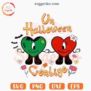 Un Halloween Contigo SVG, Cute Bad Bunny Heart Halloween SVG PNG Cutting Files