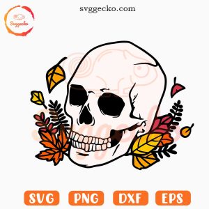 Skull With Autumn Leaves SVG, Fall Skull SVG, Halloween Season SVG PNG Cutting Files