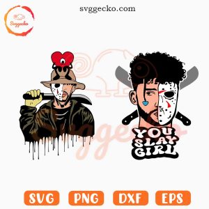 Bad Bunny Jason Voorhees SVG Bundle, You Slay Girl SVG, Funny Bad Bunny Halloween SVG PNG Cricut