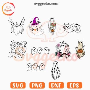 Cute Ghost SVG Bundle, Witchy SVG, Halloween Kids SVG, Spooky Season SVG PNG EPS DXF Files