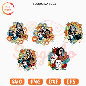 Horror Characters Floral SVG Bundle, Halloween Killer Flowers SVG, Jason Freddy Michael SVG PNG