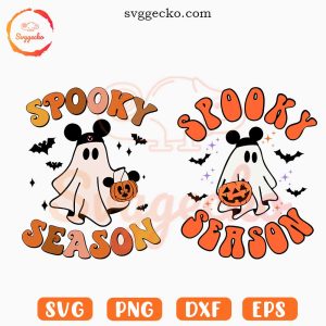 Spooky Season Mickey Ghost SVG Bundle, Boo SVG, Ghost Mouse Ears SVG, Funny Retro Halloween SVG PNG