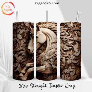 3D Horse Floral Wood 20oz Straight Skinny Tumbler Wrap, Animal Tumbler Cup Designs