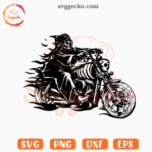 Motorcycle Skull SVG, Skeleton Biker SVG PNG Cut Files