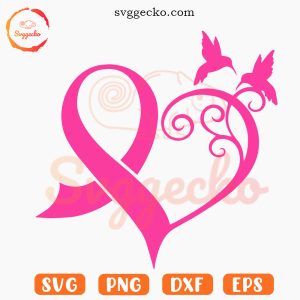 Bird Pink Ribbon Heart SVG, Fight Cancer SVG, Cute Breast Cancer Awareness SVG PNG