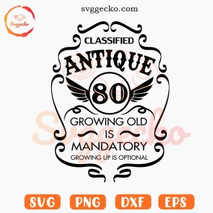 Classified Antique 80th Birthday SVG, Funny Birthday SVG, Old Man SVG PNG Cut Files