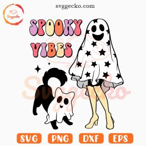 Ghost And Dog Spooky Vibes SVG, Retro Halloween Dog SVG PNG Files