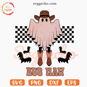 Boo Haw Ghost SVG, Retro Cowboy Ghost SVG, Groovy Halloween SVG PNG Cut Files