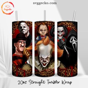 Horror Friends Leopard Print 20oz Straight Skinny Tumbler Wrap, Killers Movies Tumbler Cup Designs
