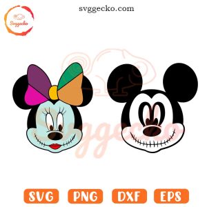 Mickey Minnie Jack Sally Face SVG, Cute Nightmare Before Christmas SVG, Halloween Disney SVG PNG Files