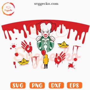 Pennywise Starbucks Wrap SVG, IT Movie SVG, Starbucks Horror Halloween SVG PNG Cricut