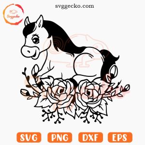 Pony Rose SVG, Cute Horse SVG PNG EPS DXF Cut Files