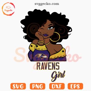 Ravens Girl Afro SVG, Baltimore Ravens Fan Girl SVG PNG For Cricut