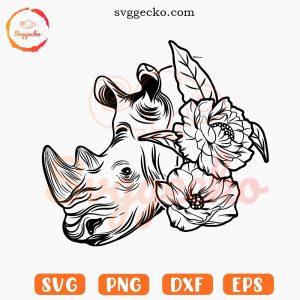 Rhino Head Floral SVG, Animal SVG, Safari SVG PNG Files