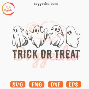 Trick Or Treat Ghosts SVG, Spooky SVG, Vintage Halloween SVG PNG Download Files