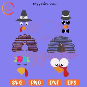 Turkey Face SVG Bundle, Baby Turkey SVG, Cute Thanksgiving SVG PNG EPS DXF Files