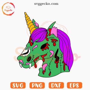Zombie Unicorn Head SVG, Horror Unicorn Halloween SVG PNG Cut Files