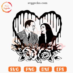 Morticia And Gomez Addams Heart Rose SVG, The Addams Family SVG PNG Cut Files