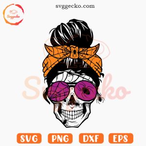 Skull Messy Bun SVG, Skeleton Mom SVG, Halloween Mama SVG PNG Files
