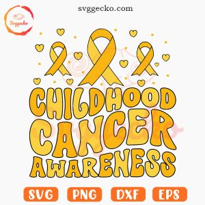 Childhood Cancer Awareness Retro Wavy SVG, Gold Ribbon SVG, Fight Cancer SVG PNG Files