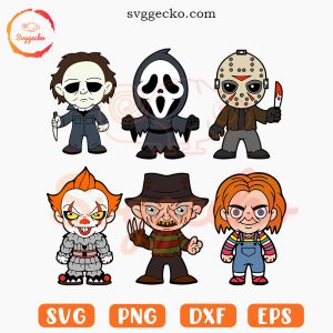 Horror Characters Chibi SVG Bundle, Freddy Krueger SVG, Scream SVG, Jason SVG PNG Files