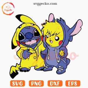 Stitch And Pikachu Costume SVG, Stitch Pokemon SVG, Cute Cartoon SVG PNG Cricut