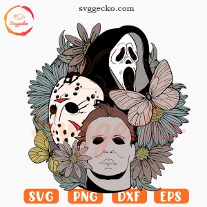 Horror Retro Floral SVG, Jason Michael Ghostface SVG, Halloween Vintage SVG PNG Cut Files