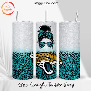Jacksonville Jaguars Messy Bun Leopard 20oz Straight Skinny Tumbler Wrap, Jaguars Girl Tumbler Template PNG Download