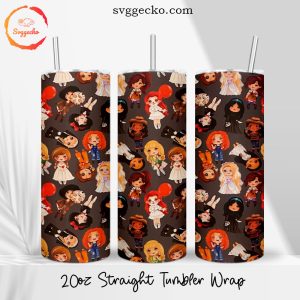 Horror Movies Girl 20oz Straight Skinny Tumbler Wrap, Cute Halloween Tumbler Template PNG Designs