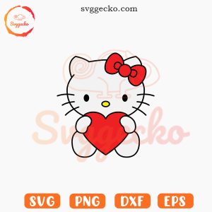 Hello Kitty And Heart SVG, Love SVG, Kawaii Cat SVG PNG Files