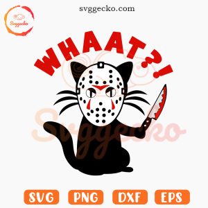 Black Cat Jason Face What SVG, Funny Halloween SVG, Spooky Cat SVG PNG Cricut