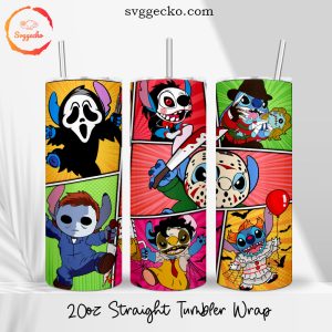 Stitch Horror Characters 20oz Straight Skinny Tumbler PNG, Stitch Halloween Tumbler Wrap Sublimation
