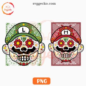 Mario And Luigi Sugar Skull PNG, Mario Bros Day Of The Dead PNG Digital Downloads